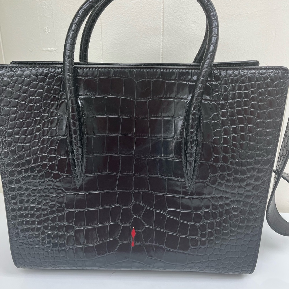 Christian Louboutin Black Croc-Embossed Tote